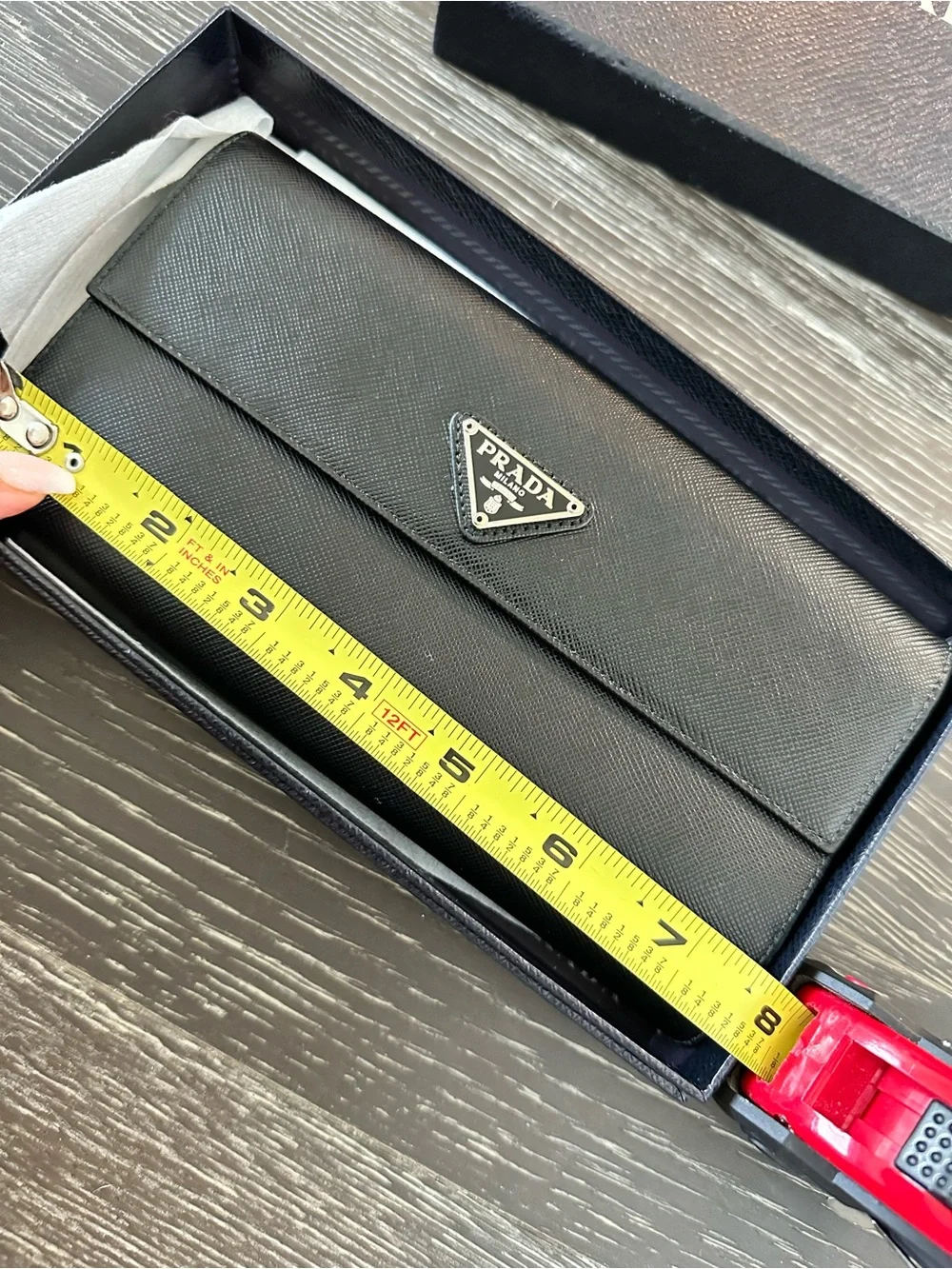 Prada Black Saffiano Leather Continental Wallet with Triangle Logo